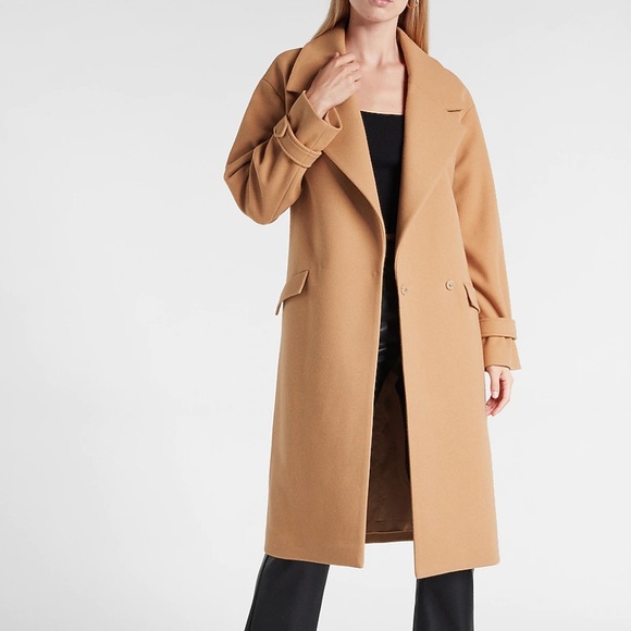 Express Belted Wrap Front Faux Wool Coat size Large winter jacket heavy NWT - Picture 3 of 10